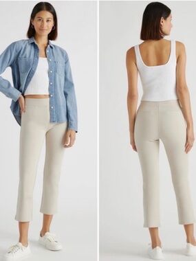 Quince NEW Ultra Stretch Mid Rise Ponte Knit Kick Flare Crop Pant Ecru Medium